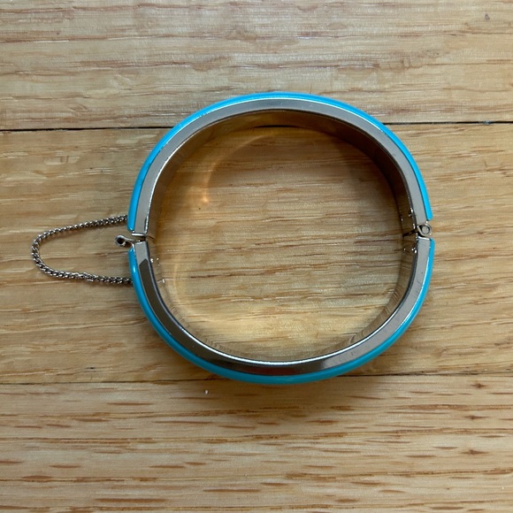 Enamel-like Turquoise Blue and Silver Bangle Bracelet - Picture 3 of 7